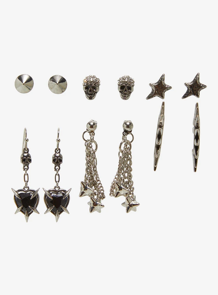 Social Collision Skull Heart Spike Earring Set