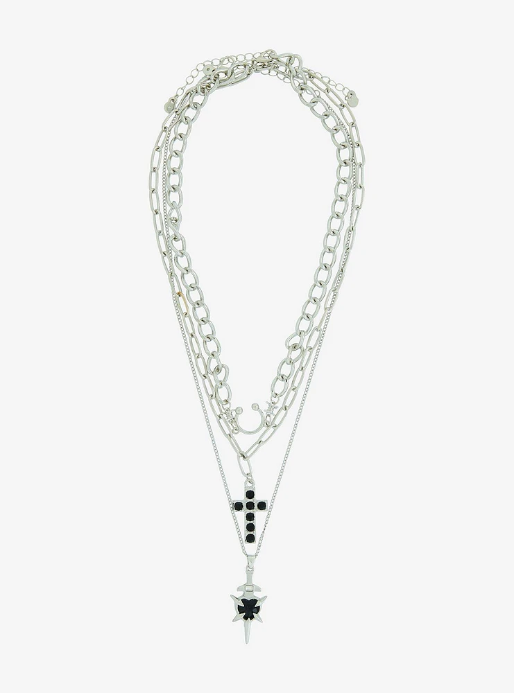 Social Collision Spike Heart Cross Necklace Set