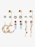 Cosmic Aura Crystal Planet Heart Cuff Earring Set