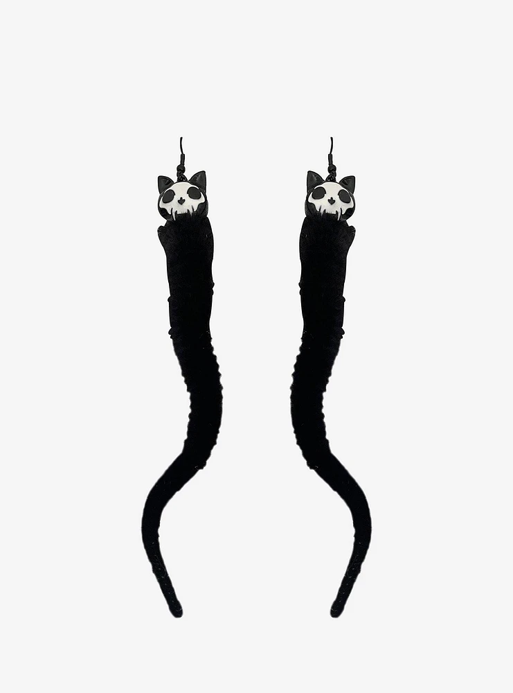 Social Collision Cat Skull Fuzzy Worm Earrings