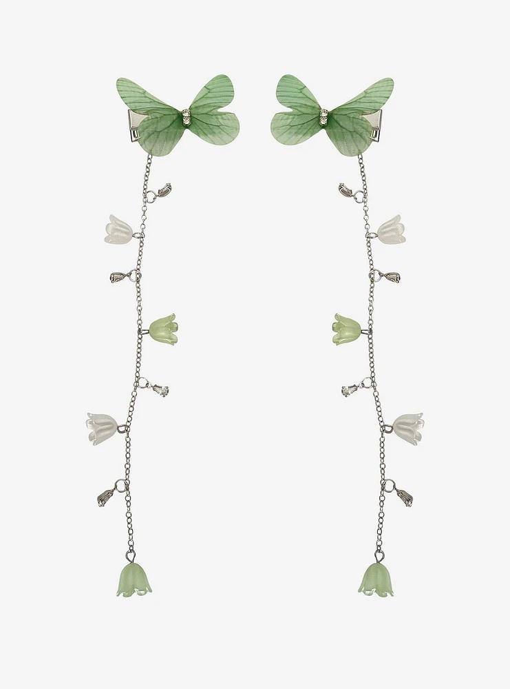 Thorn & Fable Green Butterfly Hair Clip Set