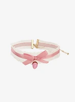 Sweet Society Pink Strawberry Ruffle Ribbon Choker