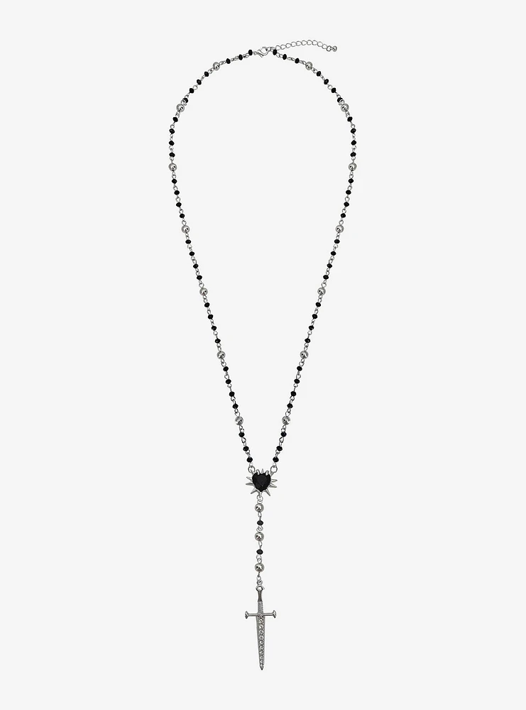 Social Collision Spike Heart Dagger Rosary Necklace