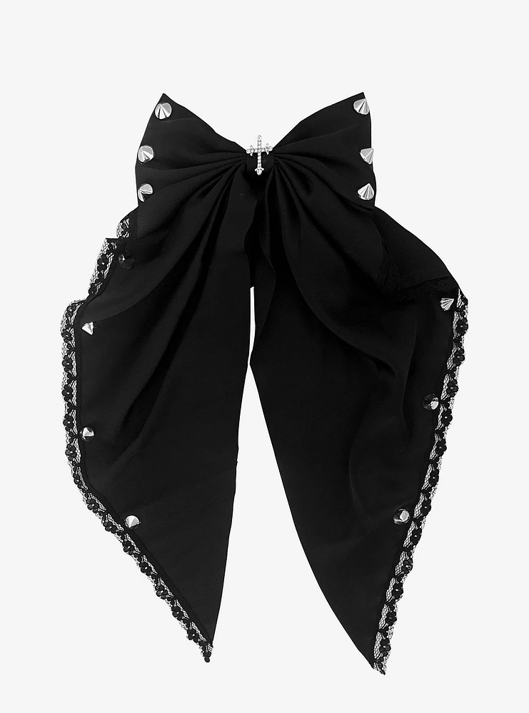 Social Collision Large Black Studded Bow Hair Clip