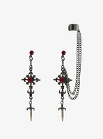 Social Collision Gothic Cross Dagger Cuff Earrings