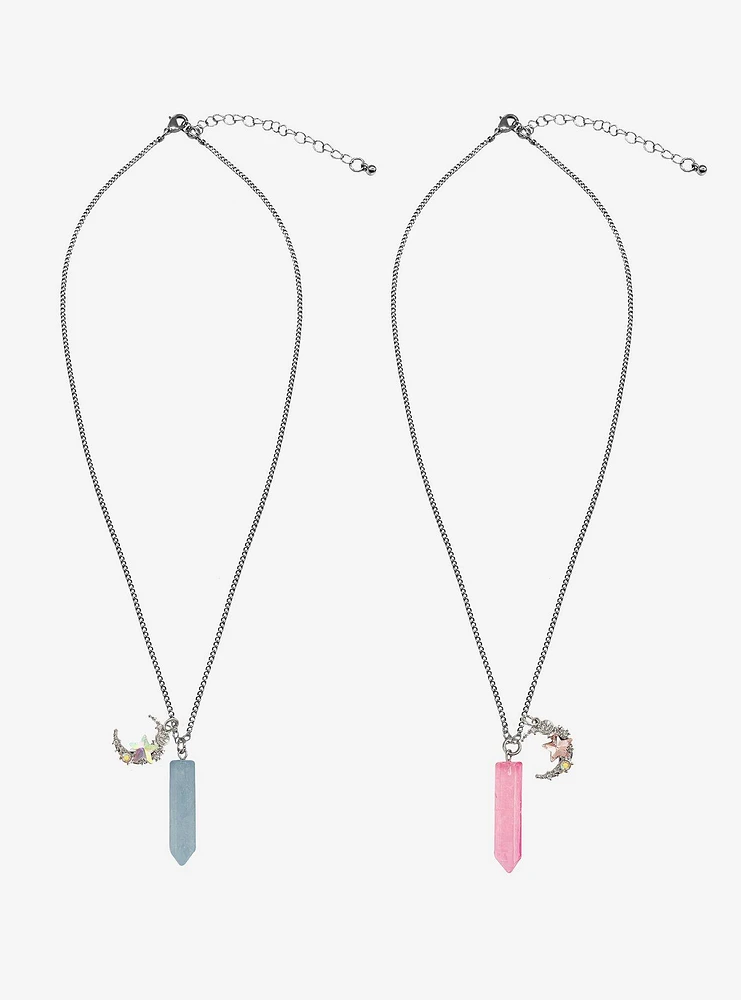 Cosmic Aura Crescent Moon & Crystal Best Friend Necklace Set