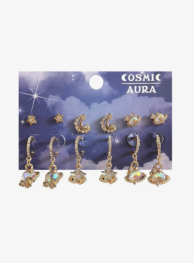 Cosmic Aura Celestial Stud & Huggie Earring Set