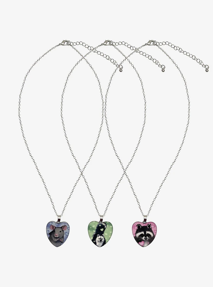 Social Collision Trash Critters Heart Necklace Set