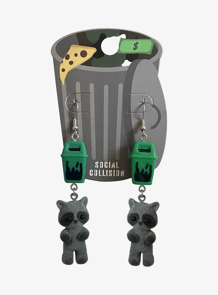 Social Collision Flocked Raccoon Trash Earrings