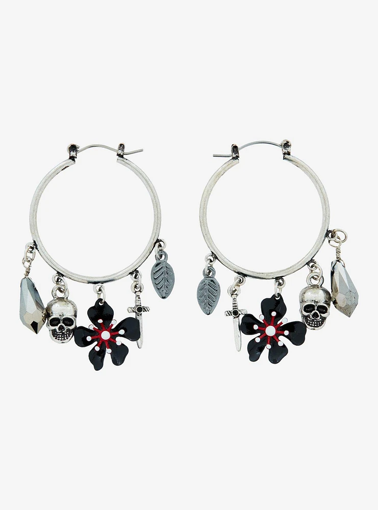 Social Collision Skull & Sword Charm Hoop Earrings