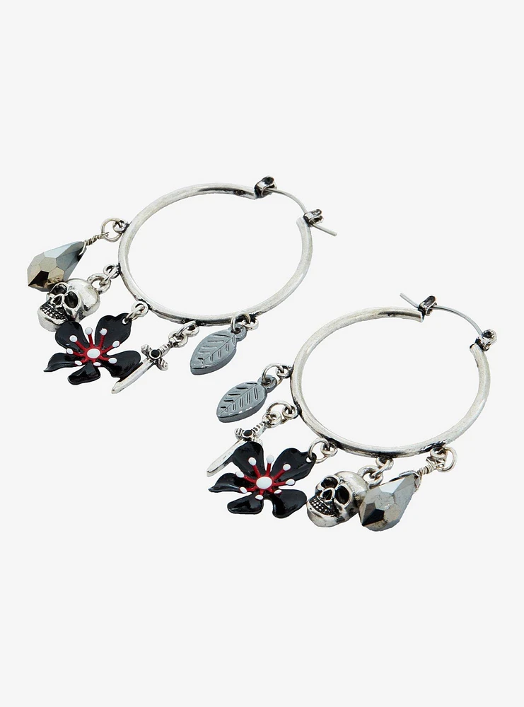 Social Collision Skull & Sword Charm Hoop Earrings