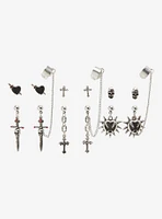 Social Collision Dagger Spike Heart Cuff Earring Set