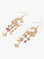 Cosmic Aura Jeweled Crescent Moon Chandelier Earrings