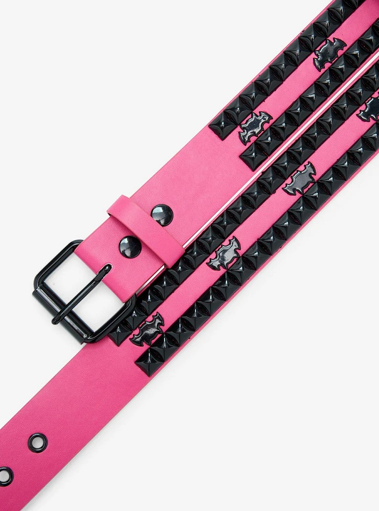 Pink & Black Bat Pyramid Stud Belt