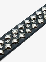 Black Silver Pyramid Star Stud Belt