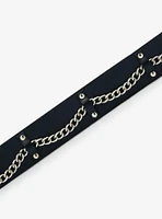 Black Faux Leather Silver Chain Stud Belt