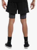 Social Collision Cross & Barb Wire Twofer Athletic Shorts