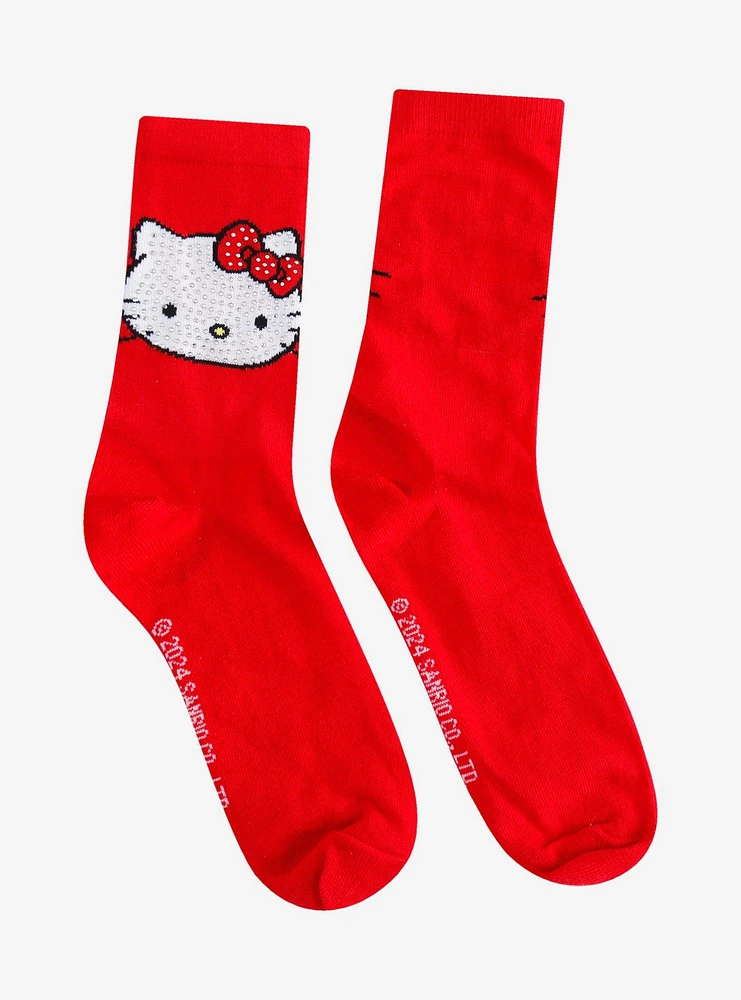 Hello Kitty Rhinestone Red Crew Socks