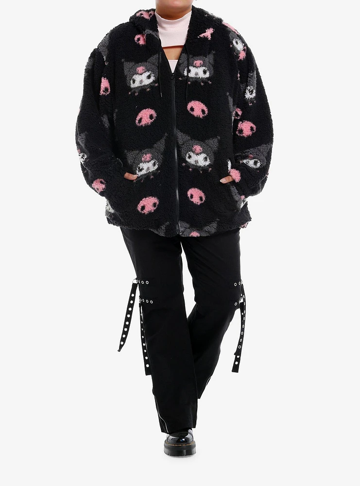 Kuromi Skull Sherpa Girls Hoodie Plus