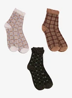 Earth Tone Plaid Ruffle Ankle Socks 3 Pair