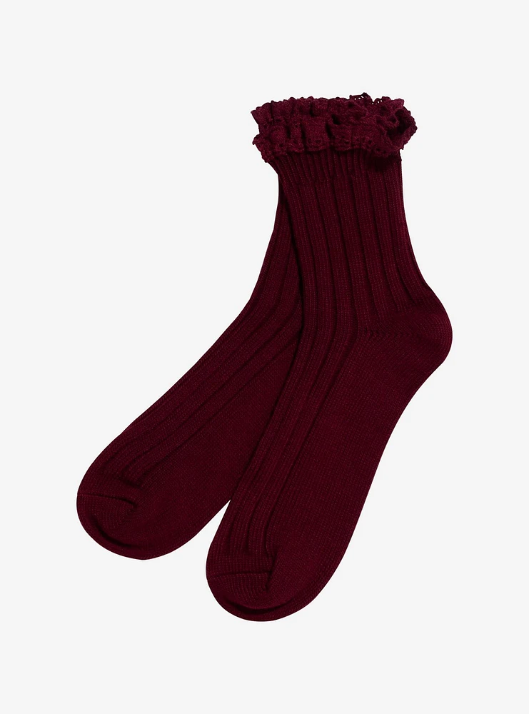 Ribbed Lace Crew Socks