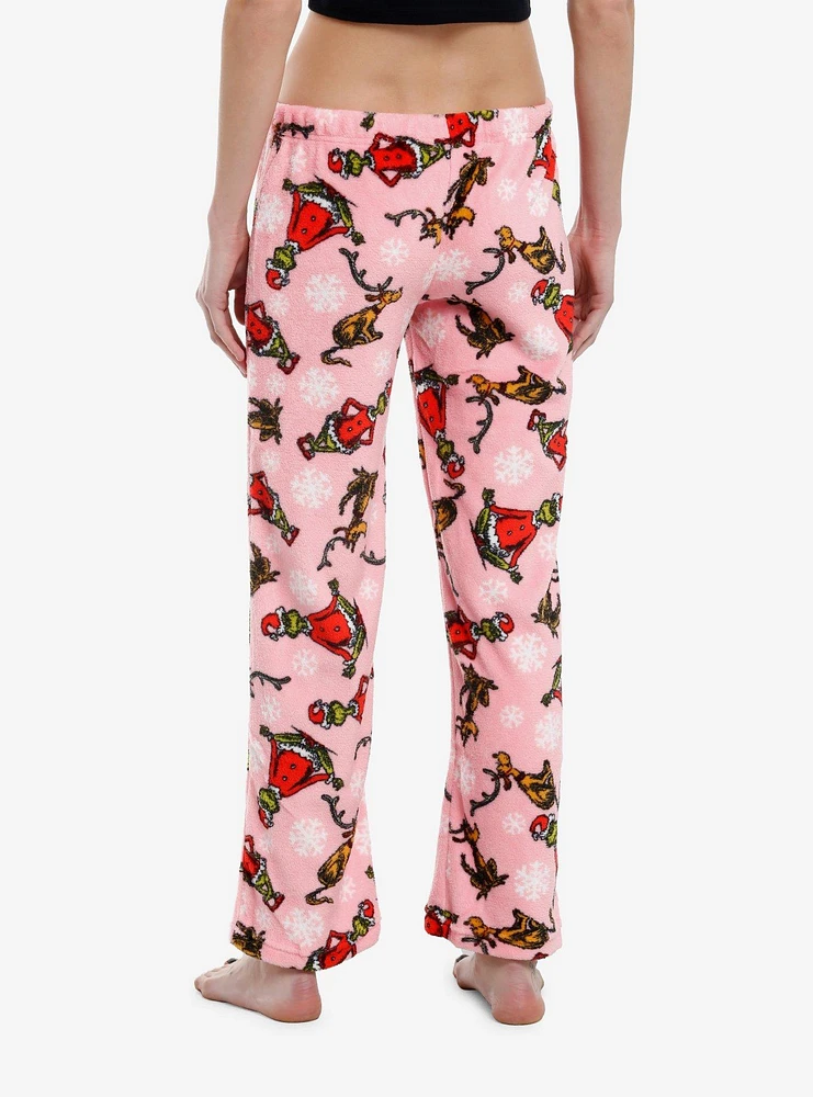 Dr. Seuss How The Grinch Stole Christmas! Pink Fuzzy Girls Pajama Pants