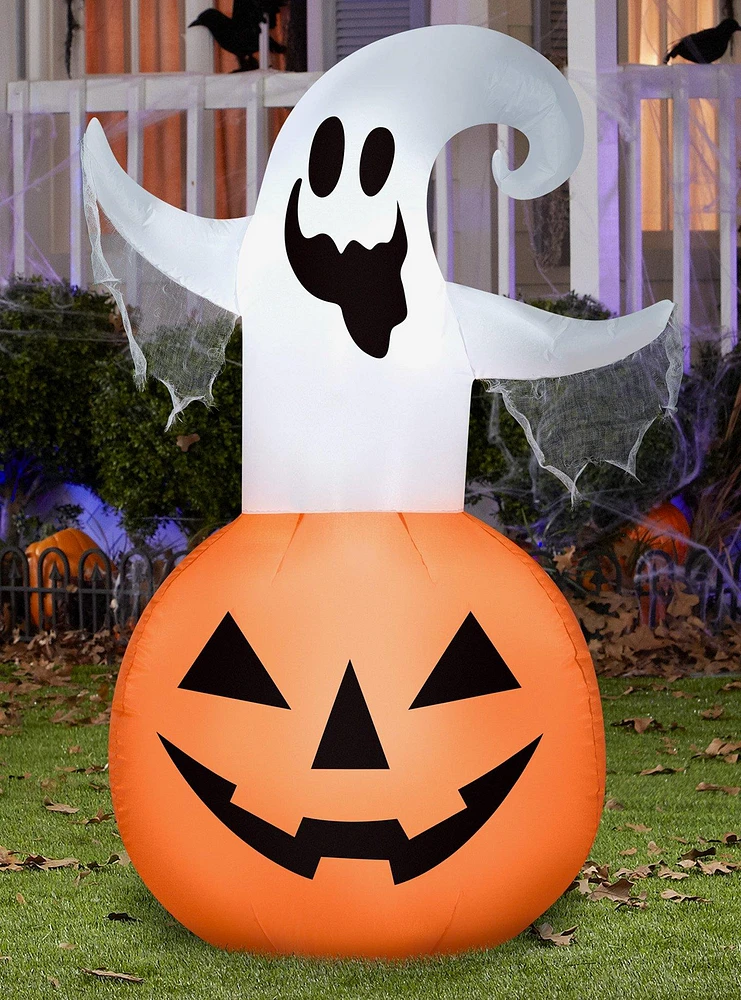 Ghost On Jack-O'-Lantern Inflatable Decor