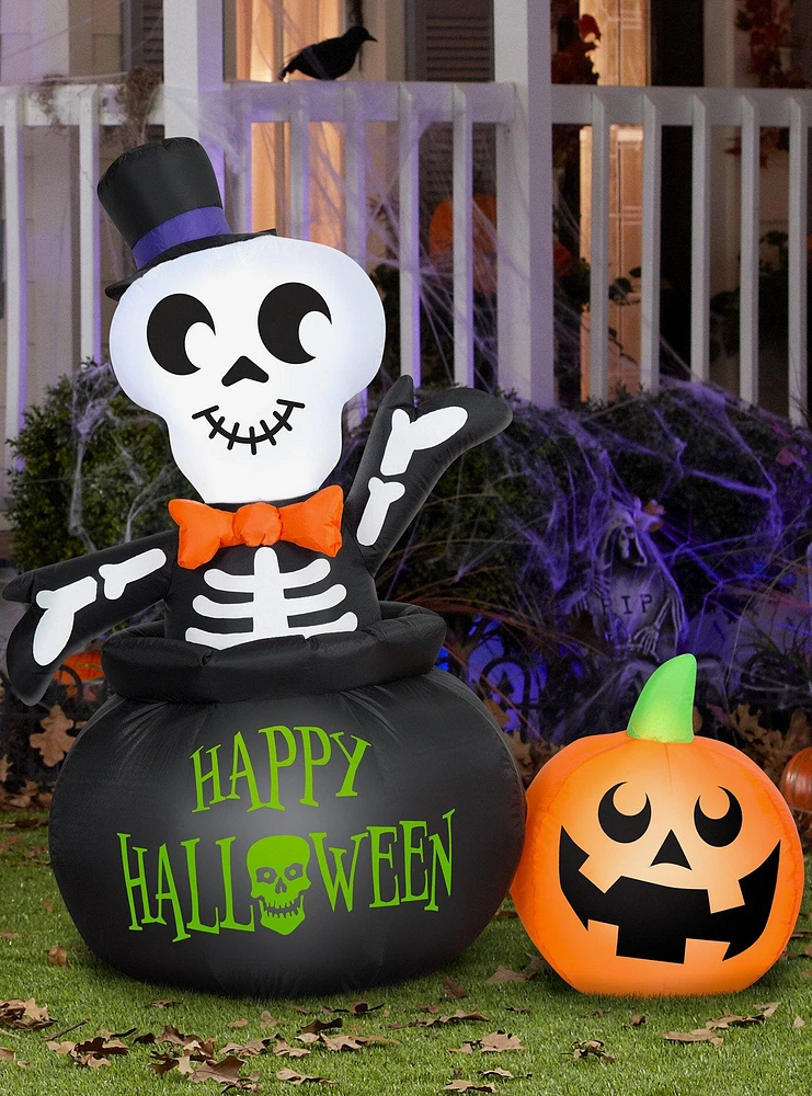 Skeleton in Cauldron Inflatable Decor