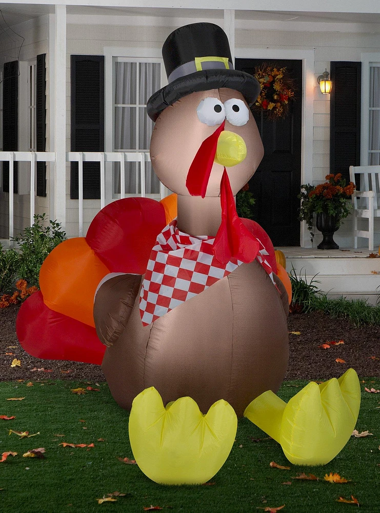 Thanksgiving Turkey Checkered Scarf Inflatable Decor