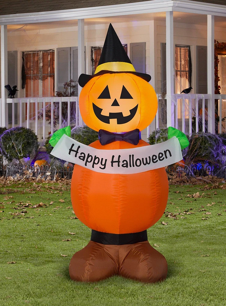 Jack-O'-Lantern Stack with Banner Inflatable Decor