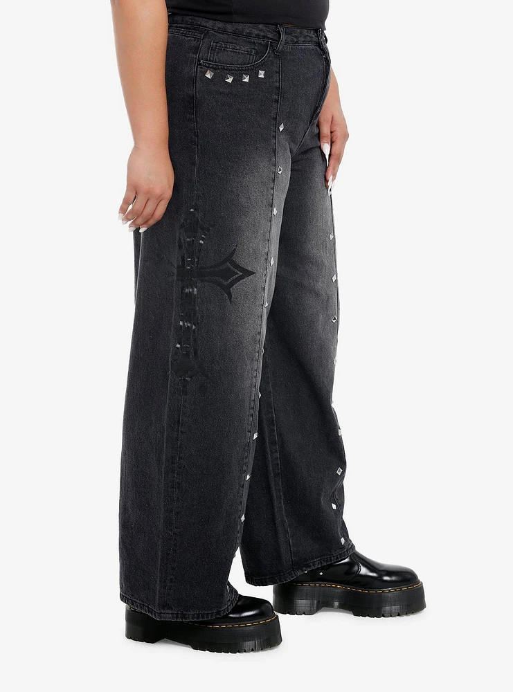 Black Gothic Cross & Stud Wide Leg Jeans Plus