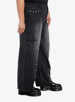 Black Gothic Cross & Stud Wide Leg Jeans Plus