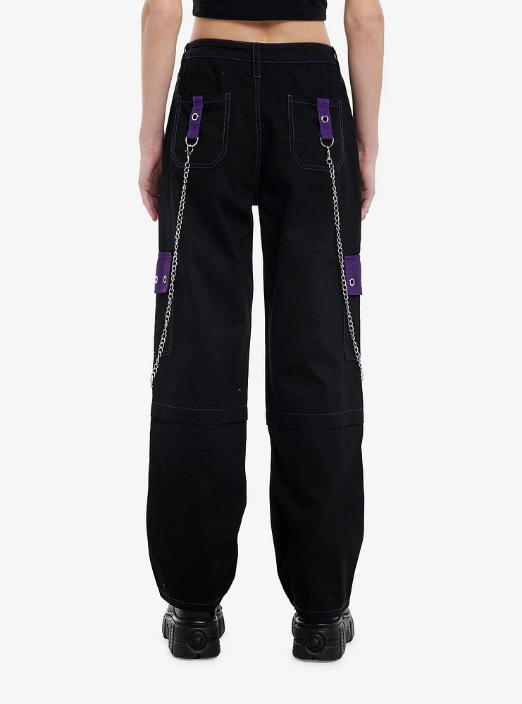 Black & Purple Grommet Strap Carpenter Pants