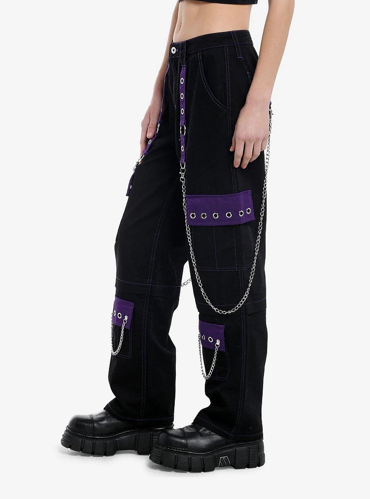 Black & Purple Grommet Strap Carpenter Pants