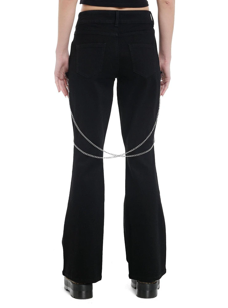 Black Suspender Chain Zipper Flare Pants