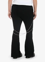 Black Suspender Chain Zipper Flare Pants Plus