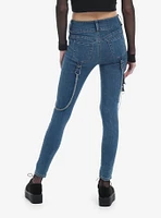 Light Indigo Grommets & Chains Girls Skinny Jeans