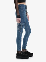 Light Indigo Grommets & Chains Girls Skinny Jeans