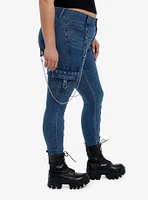 Light Indigo Grommets & Chains Girls Skinny Jeans Plus