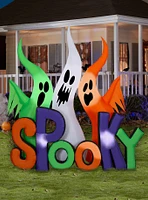 Ghosts with "Spooky" Sign Inflatable Decor