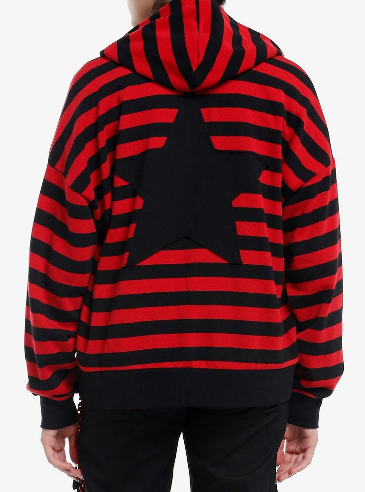 Social Collision Red & Black Stripe Star Patch Girls Hoodie