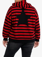 Social Collision Red & Black Stripe Star Patch Girls Hoodie Plus