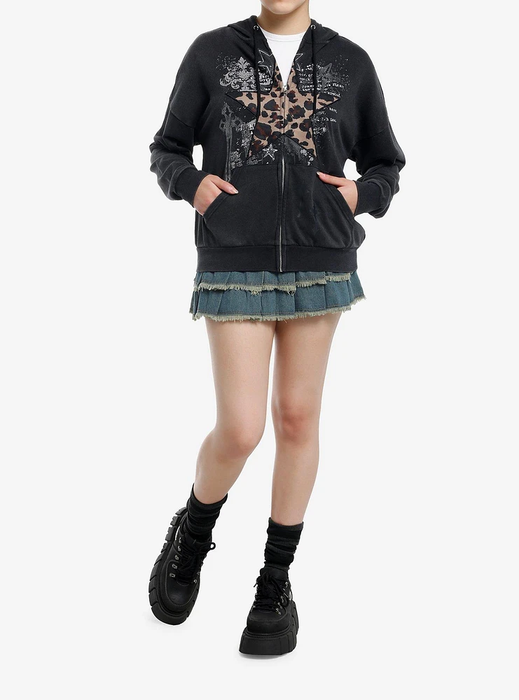 Social Collision Cheetah Star Grunge Girls Hoodie