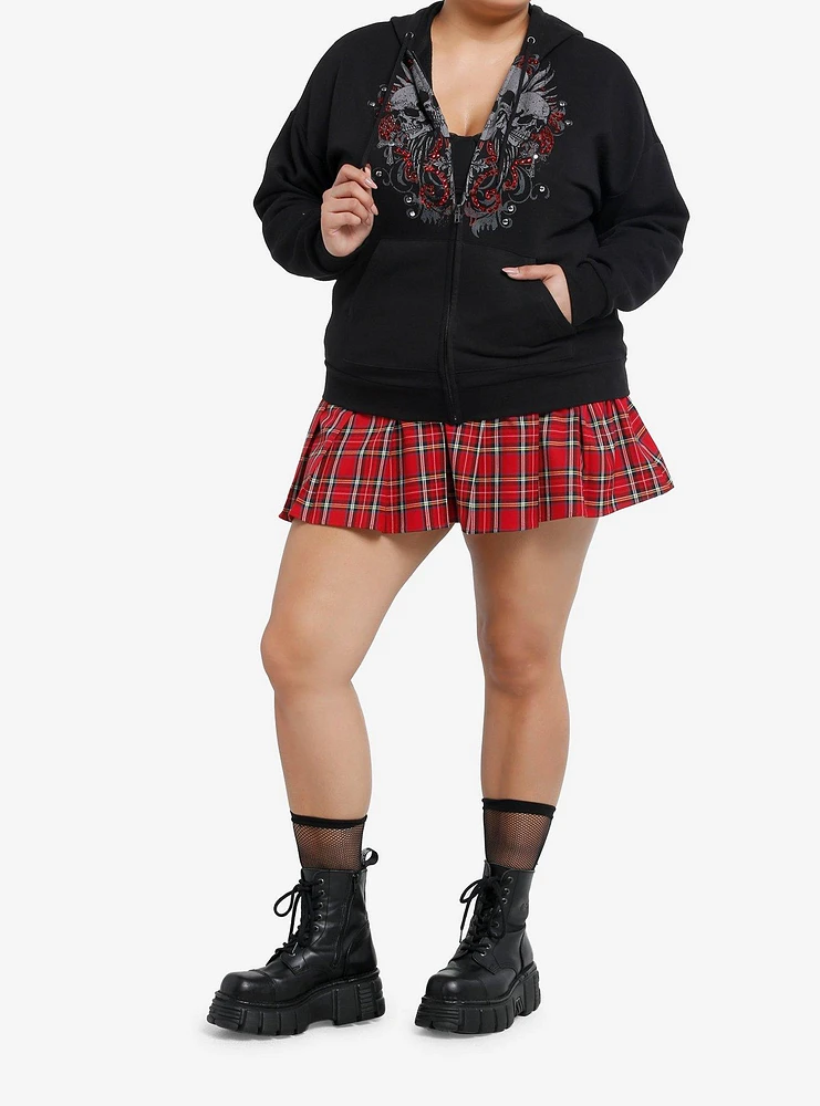 Social Collision Triple Skull Rhinestone & Stud Girls Hoodie Plus