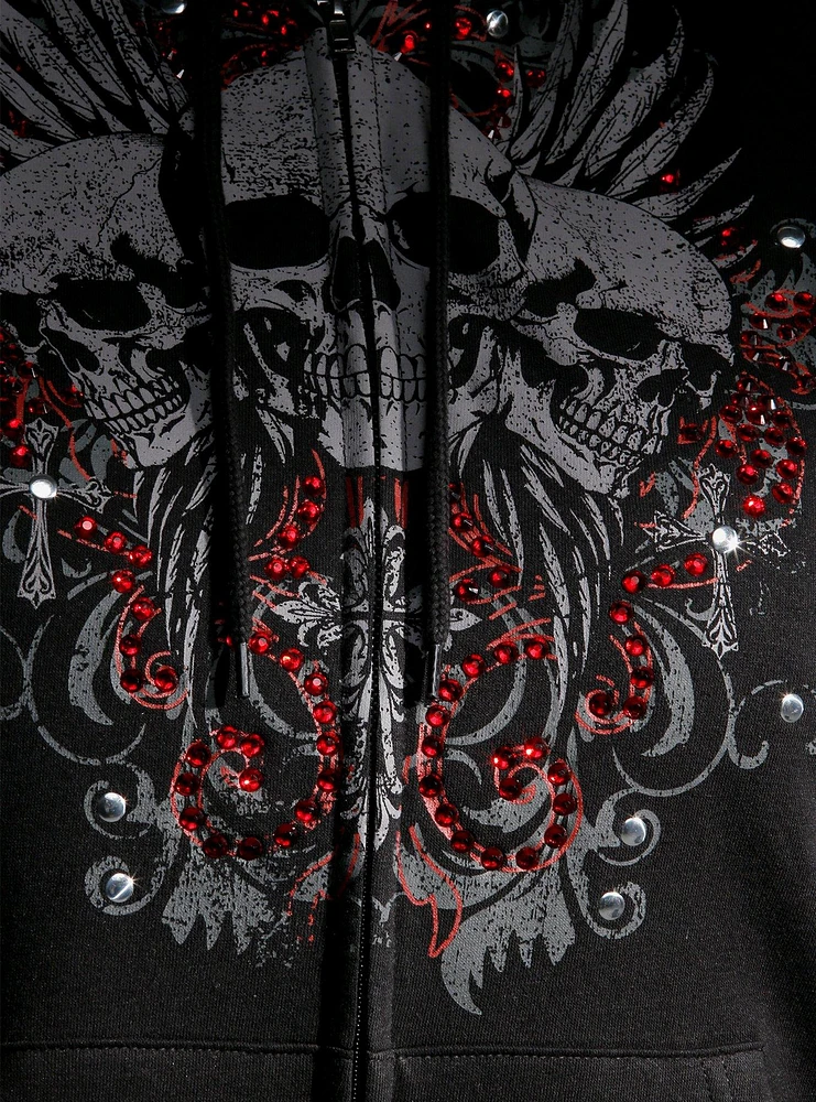 Social Collision Triple Skull Rhinestone & Stud Girls Hoodie Plus