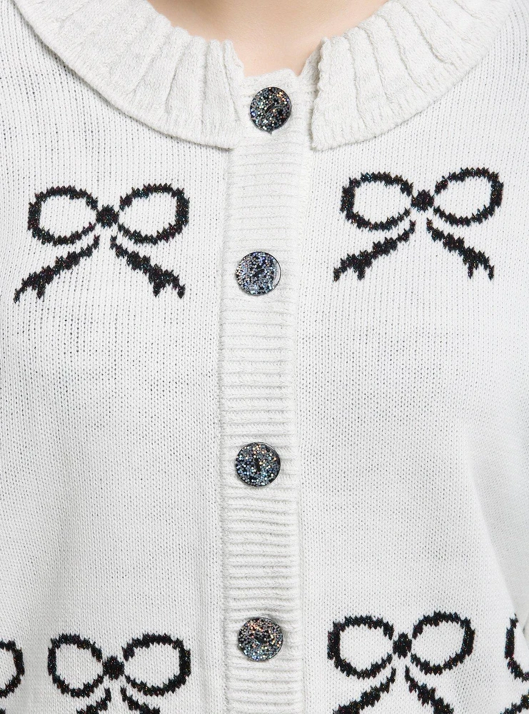 Sweet Society White Glitter Bow Collar Girls Cardigan