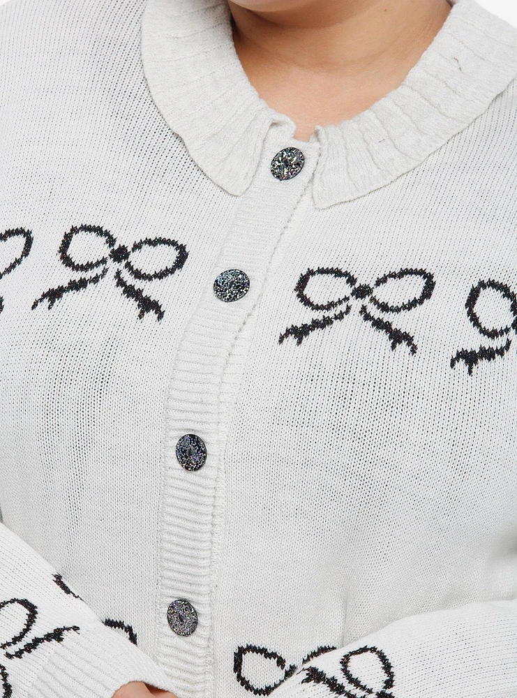 Sweet Society White Glitter Bow Collar Girls Cardigan Plus