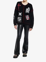 Social Collision Skull & Cross Patches Knit Girls Sweater