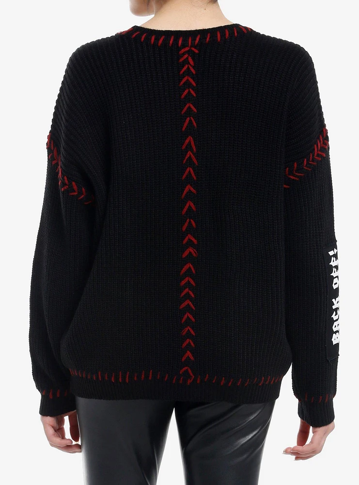 Social Collision Skull & Cross Patches Knit Girls Sweater