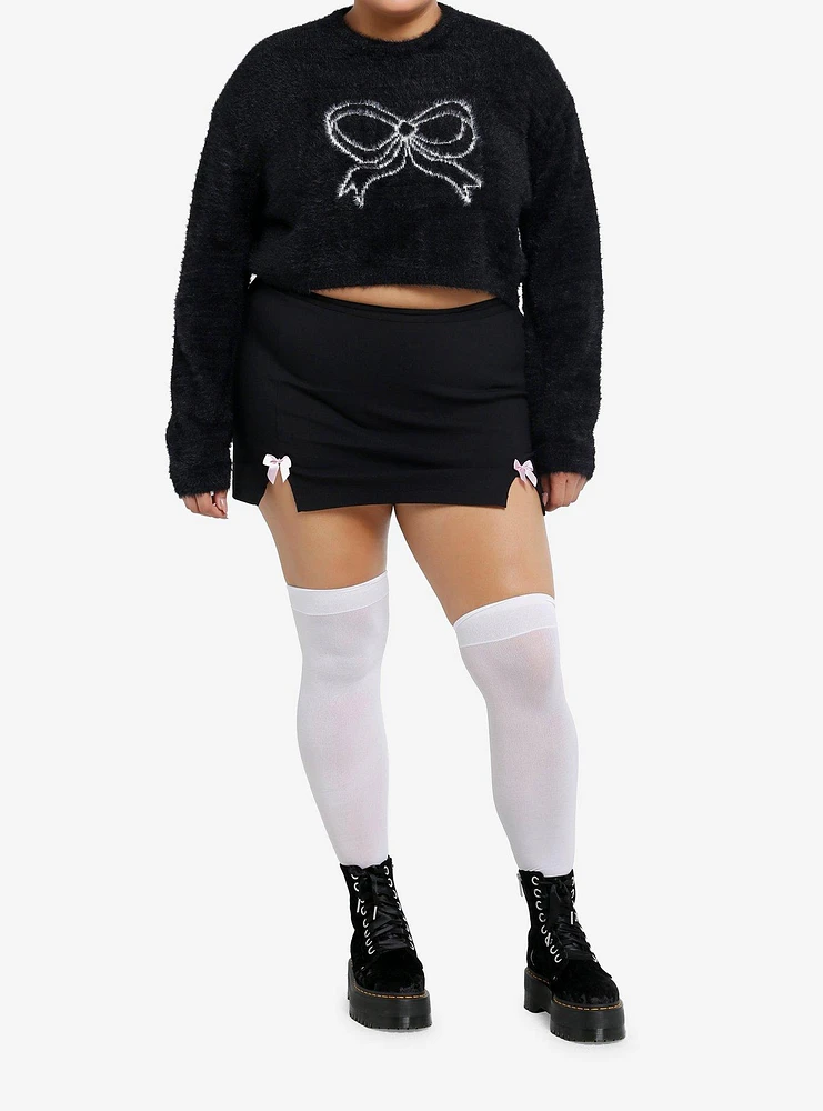 Sweet Society White Bow Fuzzy Girls Sweater Plus